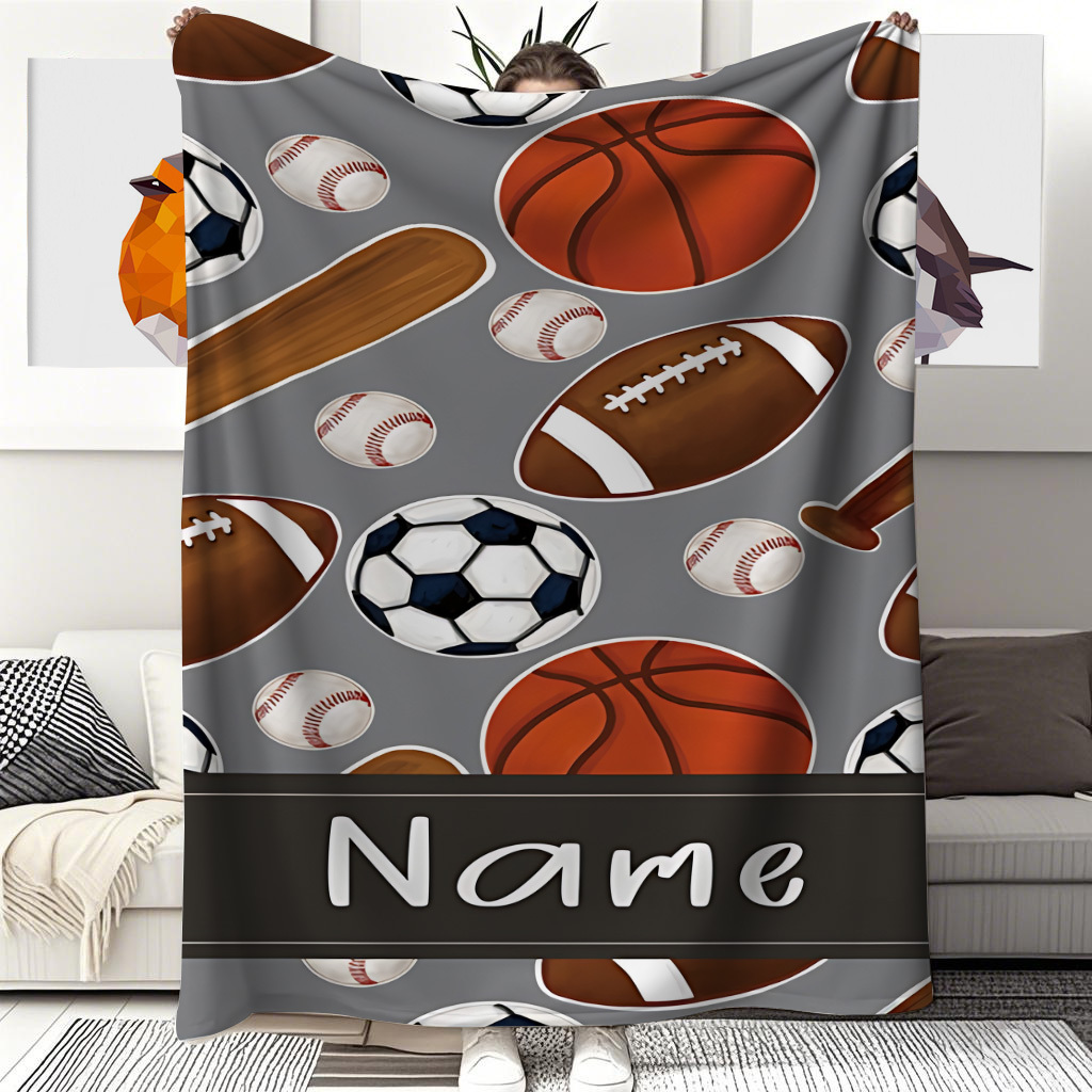 Sports Equipment With Names - 新原宿スタイルのグレーのカスタムネームブランケットスポーツ用品。キャンパスで必須アイテム。