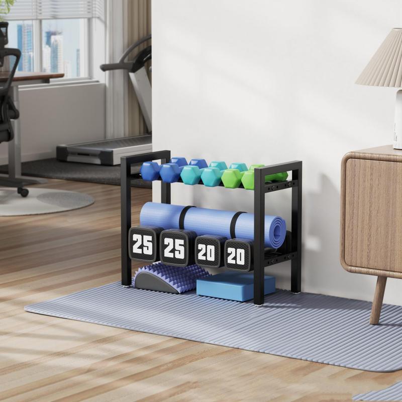 Sports Equipment Holder - 調整可能な金属製ダンベルラック、ダンベルとケトルベル用のホームジム収納