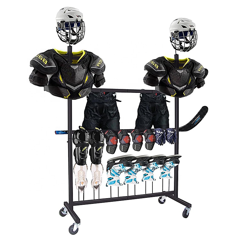 Sports Equipment Drying Rack - カスタムストアフロアスポーツ用品ラグビーヘルメットアイスホッケー スティックシューズウェアグローブメタル乾燥収納ラックディスプレイスタンド
