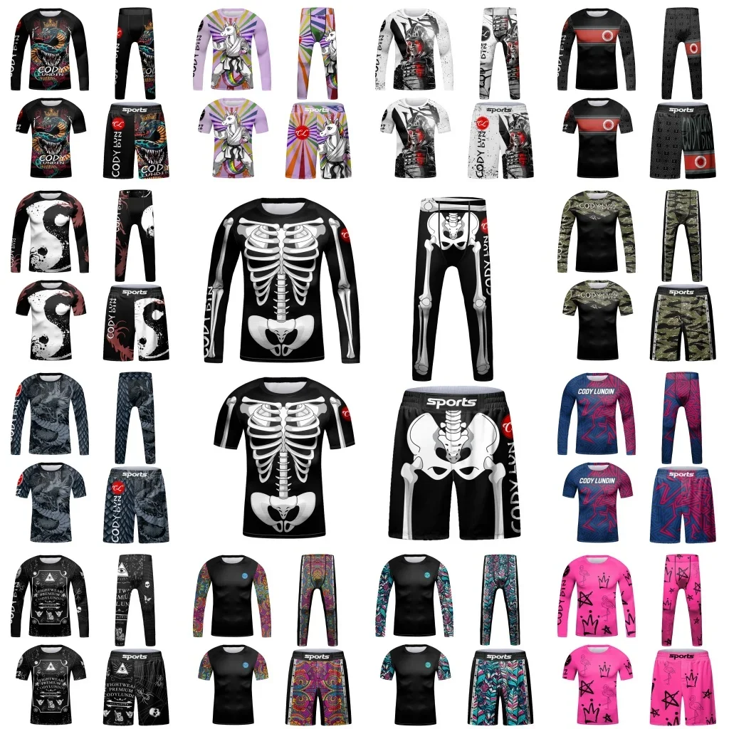Sports Equipment For Boys - 子供用ボクシングトレーニングトラックスーツ,MMA,bjjラッシュガード,ムエタイ,ボクシングスーツ,男の子用,4個セット