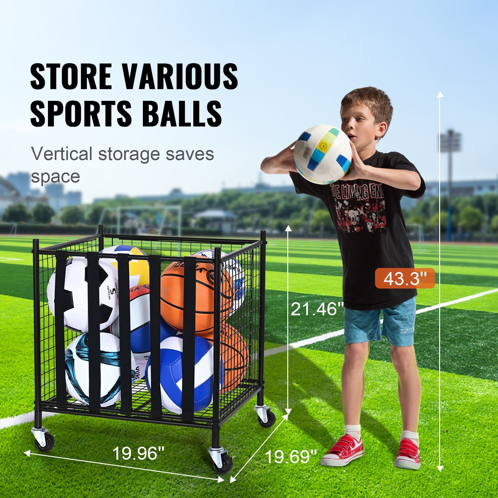 ローリングスポーツボール収納カート、伸縮性ストラップ付きロッ - Sports Equipment Holder のレビューと価格