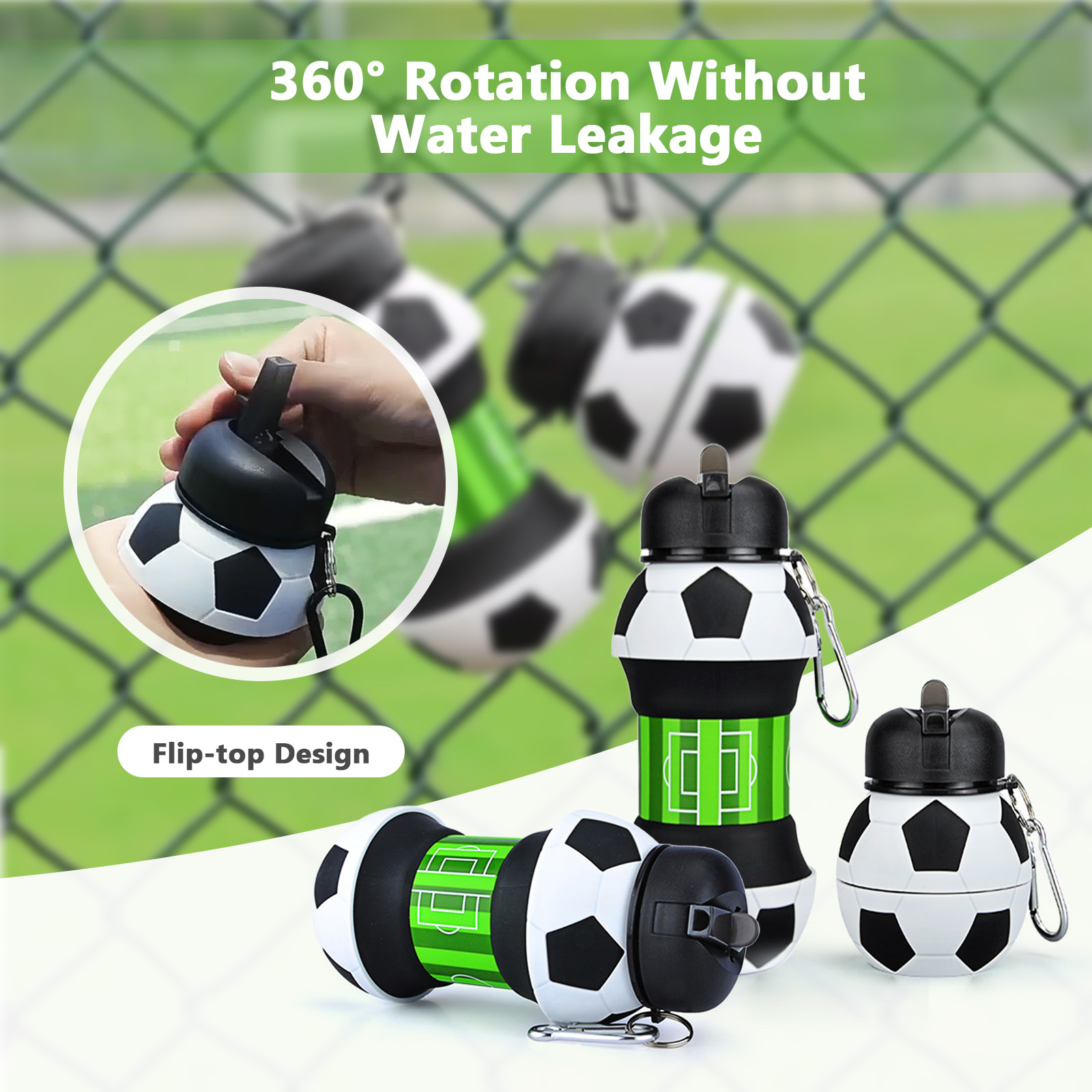 550ml 折りたたみ式サッカーウォーターボトル 食品グレー - Sports Equipment For Boys のレビューと価格